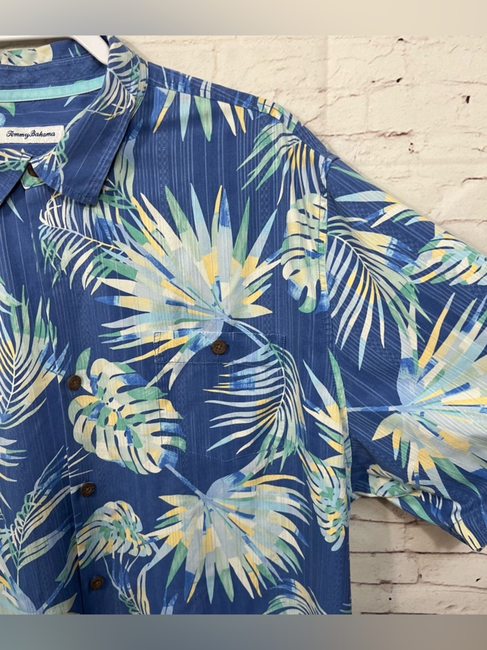 Tommy Bahama 3XLT Silk & Coolmax Camp Shirt Blue Yellow Short Sleeve